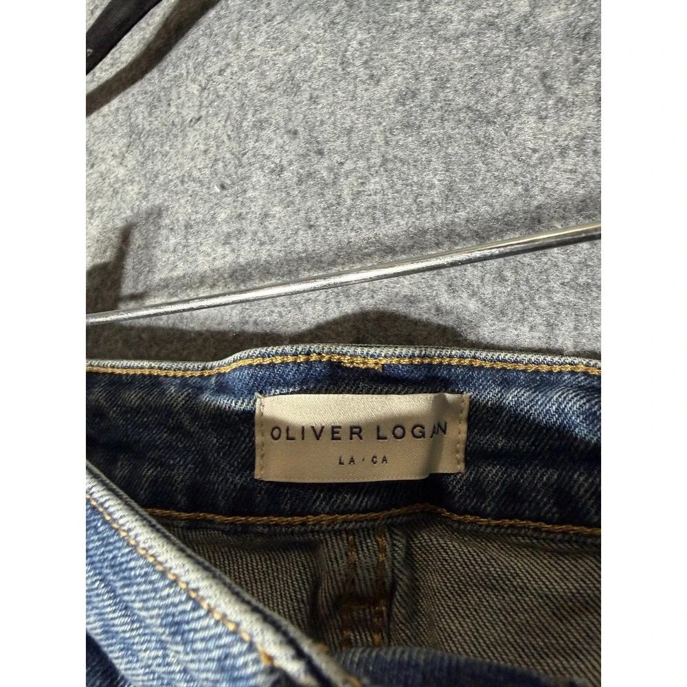 Oliver Logan Addington Split Hem Crop High Rise Wide Leg Blue Denim Jeans 27